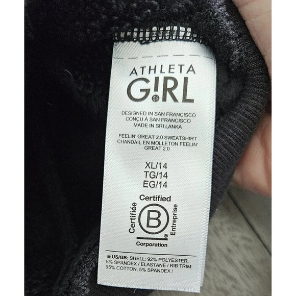 Athleta Girl Feelin Great 2.0 Sweatshirt Size XL 14 Black Velor Athletic - Picture 9 of 9